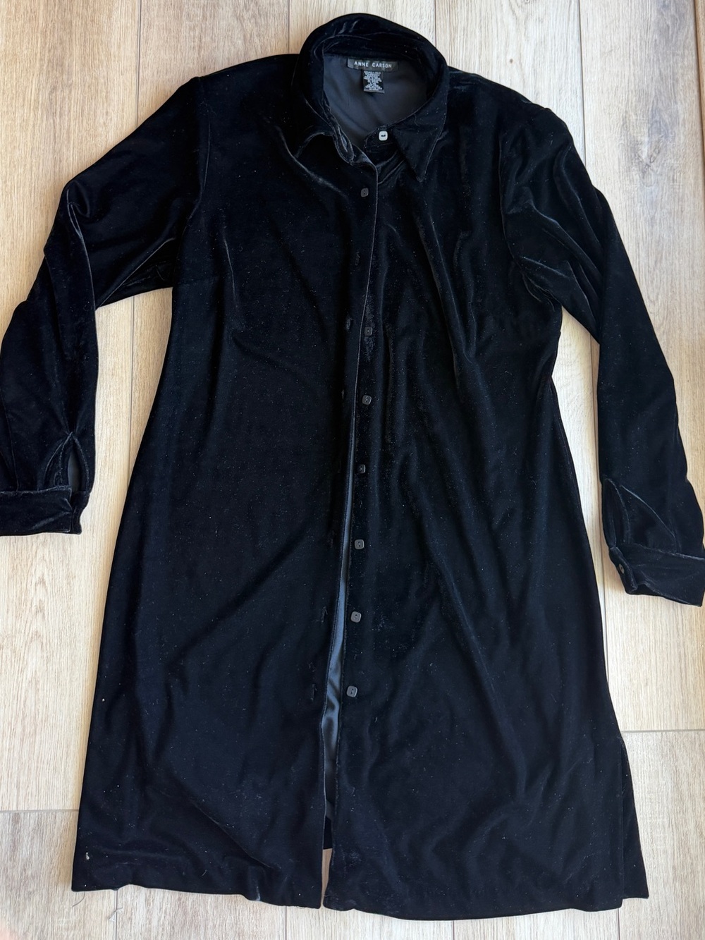 Anne Carson Black Velvet Long Button-Front Duster